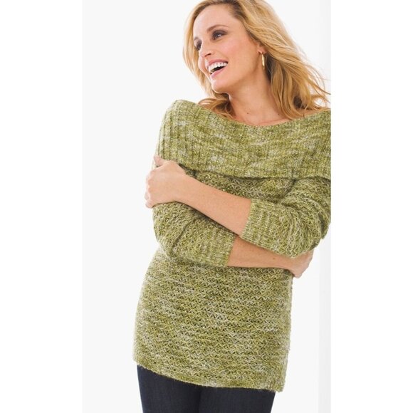 Chicos 2 womens  Sequin Shine dorothy Pullover Sweater green Size large mohair n - Picture 1 of 15